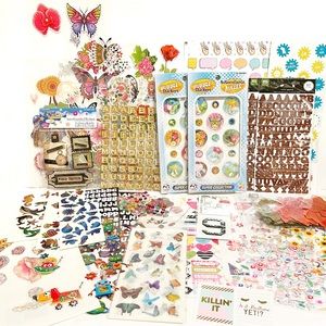 Scrapbooking Lot Stickers Butterflies Flowers Rhinestones Letters Hearts Leaves